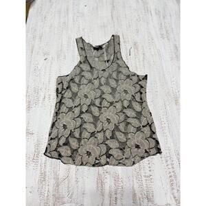 Leyendecker Black Beige Floral Mesh Tank Top Women's Size 0